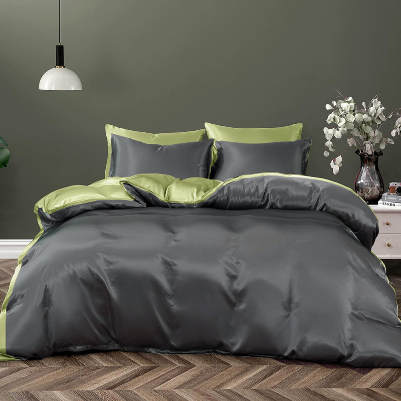 Постільна білизна ДУЕТ ANTHRACITE/PISTACHIO Premium Premium Сатин однотон MERISET - Полуторний на резинці (550679)