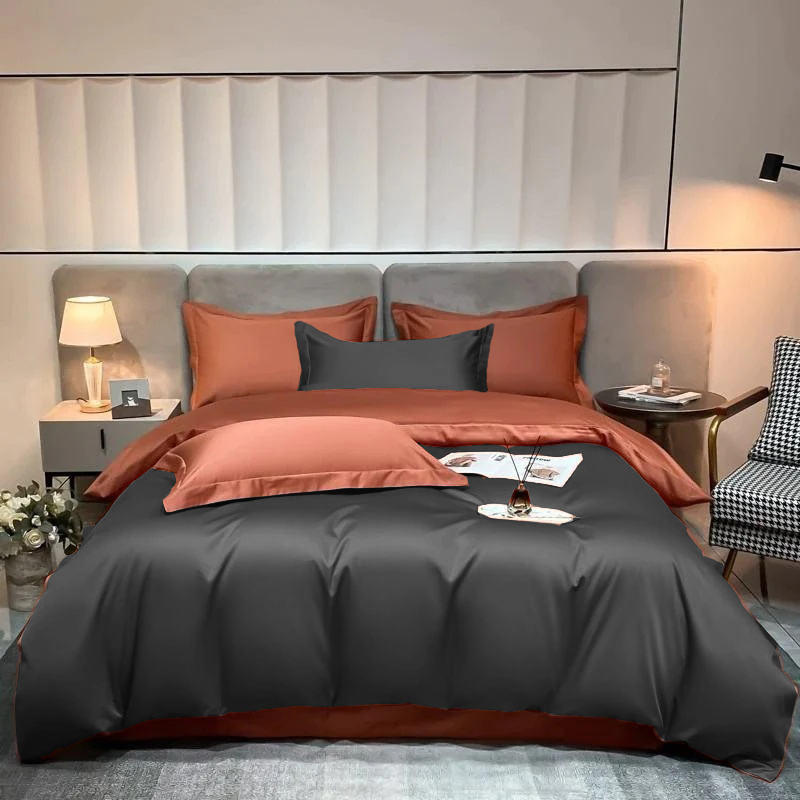 Постільна білизна ДУЕТ ANTHRACITE/GRAPE Premium Premium Сатин однотон MERISET - Євро на резинці (550682)