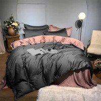 Постільна білизна ДУЕТ ANTHRACITE/WISPER PINK Premium Premium Сатин однотон MERISET - Євро на резинці (550685)