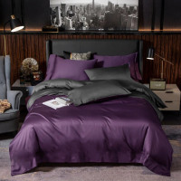 Постільна білизна ДУЕТ VIOLET FLOWER/ANTHRACITE Premium Premium Сатин однотон MERISET - Сімейний на резинці (550687)