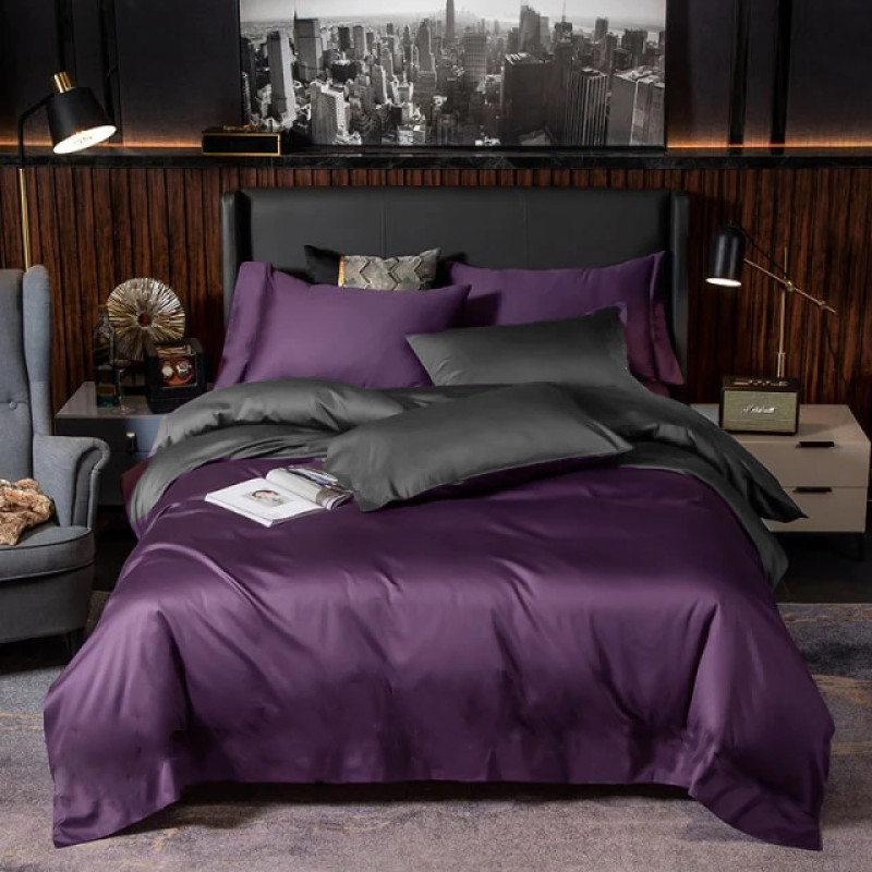 Постільна білизна ДУЕТ VIOLET FLOWER/ANTHRACITE Premium Premium Сатин однотон MERISET - Євро (550687)