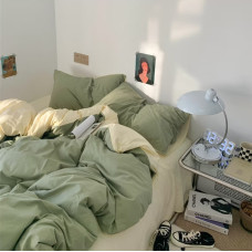 Постільна білизна ДУЕТ Світла оливка/Пломбірне морозиво Ранфорс MERISET - Двоспальний на резинці (550702)