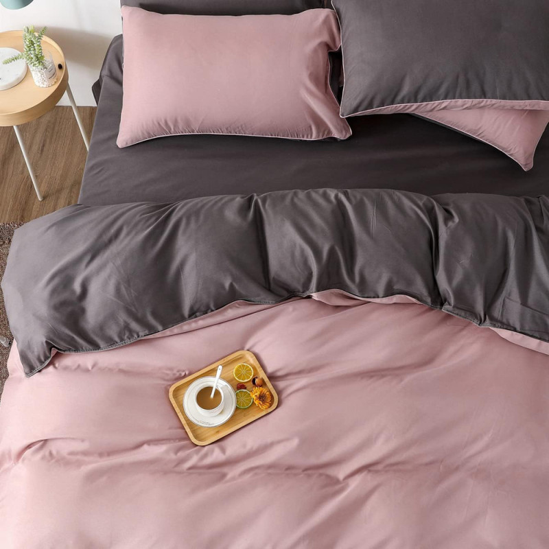 Постільна білизна ДУЕТ Пудра/Антрацит Ранфорс MERISET - Євро на резинці (550704)