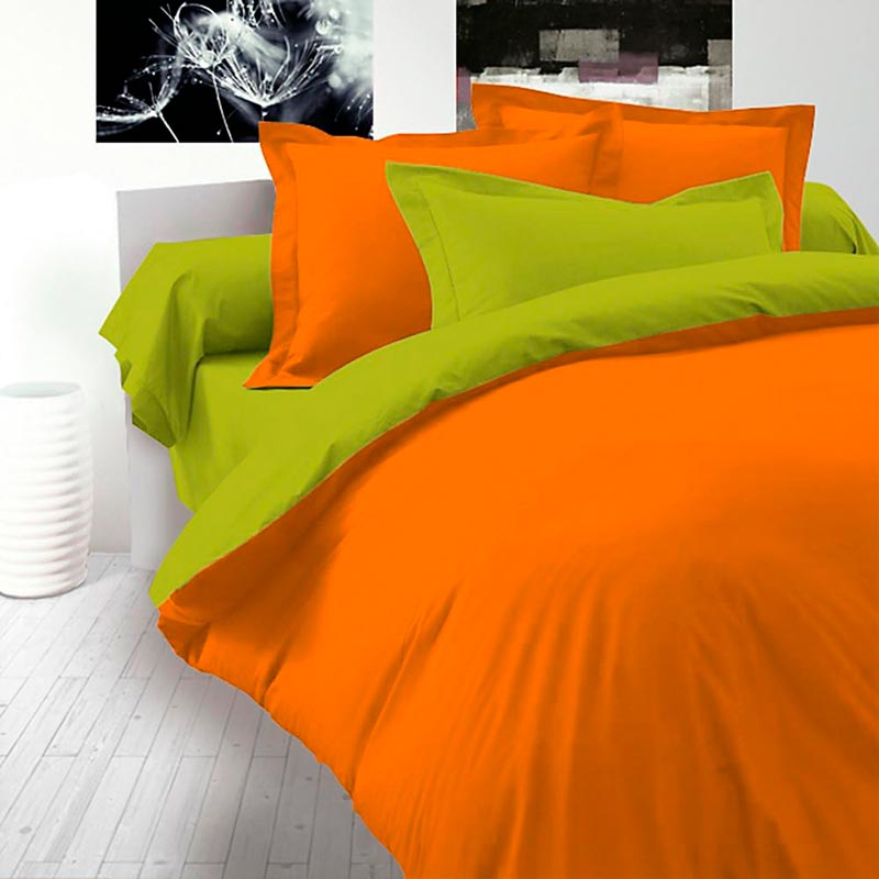 Постільна білизна ДУЕТ Помаранчевий/Фісташка Ранфорс MERISET - Євро на резинці (550708)