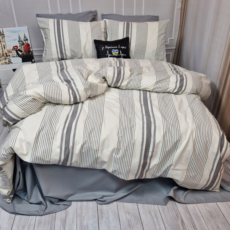 Постільна білизна NOSTALGIC stripe Тенсел/Ранфорс MERISET - Євро на резинці (550857)