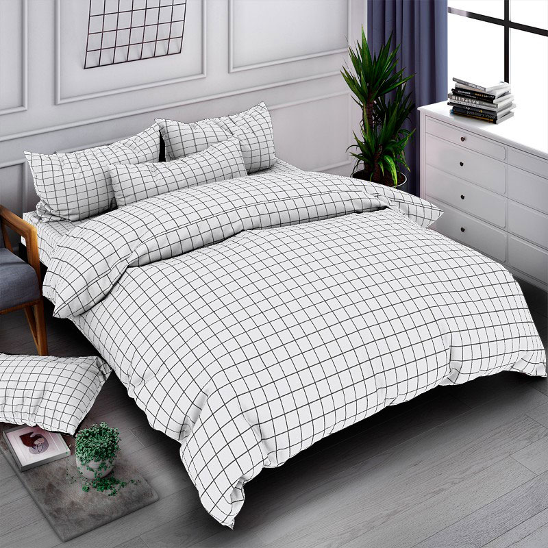 Постільна білизна Клітинка біла Бязь Люкс MERISET - Полуторний на резинці (550956)