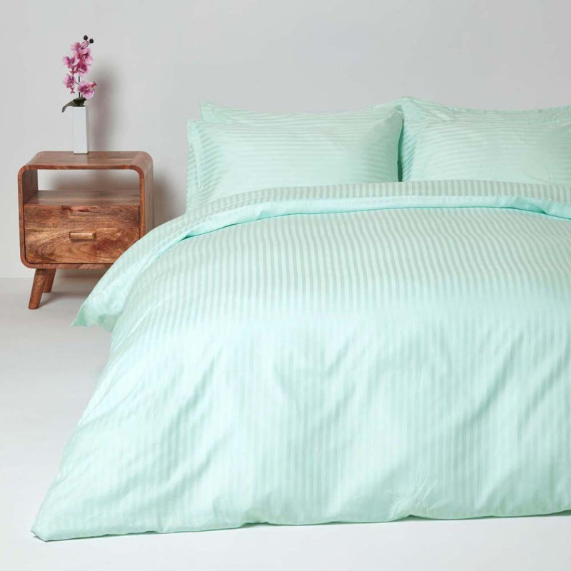 Постільна білизна Бірюзова Сатин страйп MERISET - Сімейний на резинці (560154)