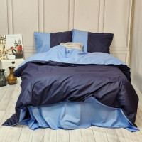 Постільна білизна PREMIERE Темно-синє/Блакить Ранфорс MERISET - Сімейний на резинці (560201)