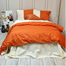 Постільна білизна PREMIERE Помаранчевий/Пломбірне морозиво Ранфорс MERISET - Сімейний на резинці (560203)