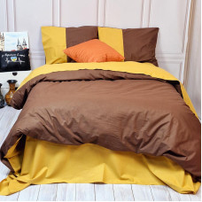 Постільна білизна PREMIERE Коричневий/Охра Ранфорс MERISET - Полуторний на резинці (560204)