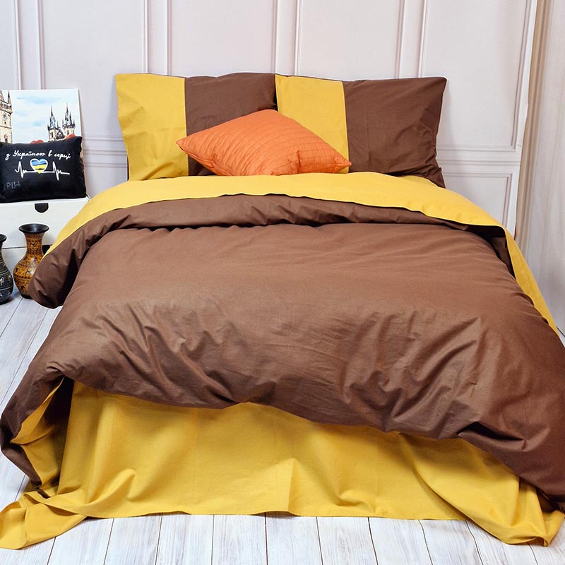 Постільна білизна PREMIERE Коричневий/Охра Ранфорс MERISET - Полуторний (560204)