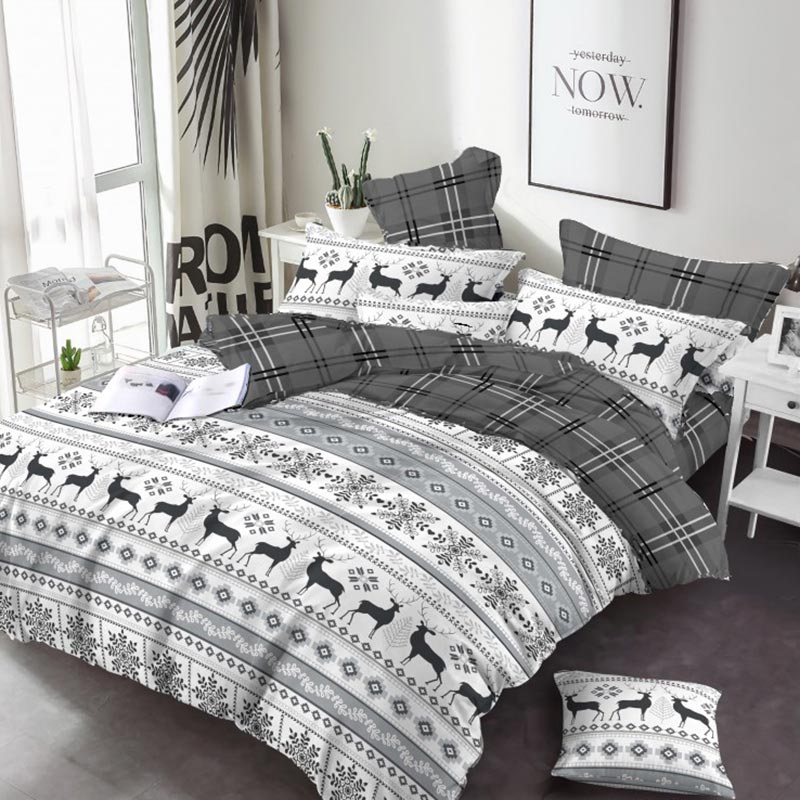 Постільна білизна Новорічний олень Бязь Люкс MERISET - Сімейний на резинці (560358)