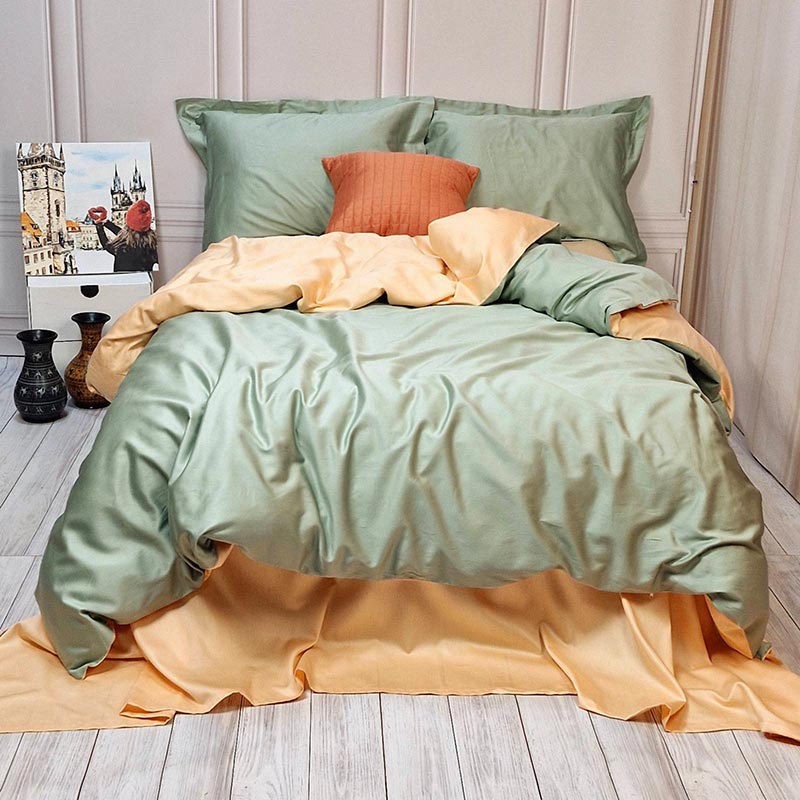 Постільна білизна ДУЕТ GREEN FOG/SOFT PEACH Premium Сатин однотон MERISET - Двоспальний (560628)