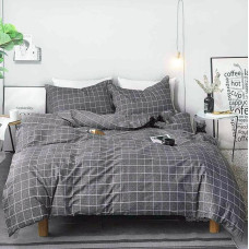 Постільна білизна Сіра клітинка Сатин MERISET - Двоспальний на резинці (560700)