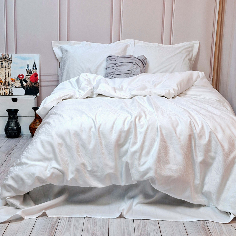 Постільна білизна Жакард WHITE ELEGANT сатин MERISET - Двоспальний на резинці (560793)