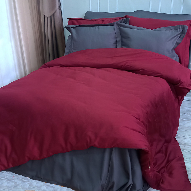 Постільна білизна ДУЕТ ANTHRACITE/WINE BORDO Premium Сатин MERISET - (550347)