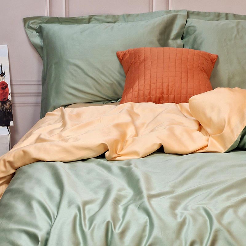 Постільна білизна ДУЕТ GREEN FOG/SOFT PEACH Premium Сатин однотон MERISET - (560628)