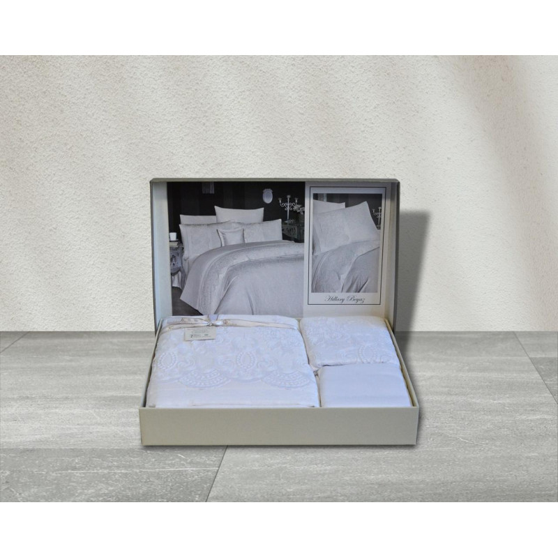 Комплект постільної білизни First Choice VIP Satin Moonlight Hillary White, євро, 200×220 см