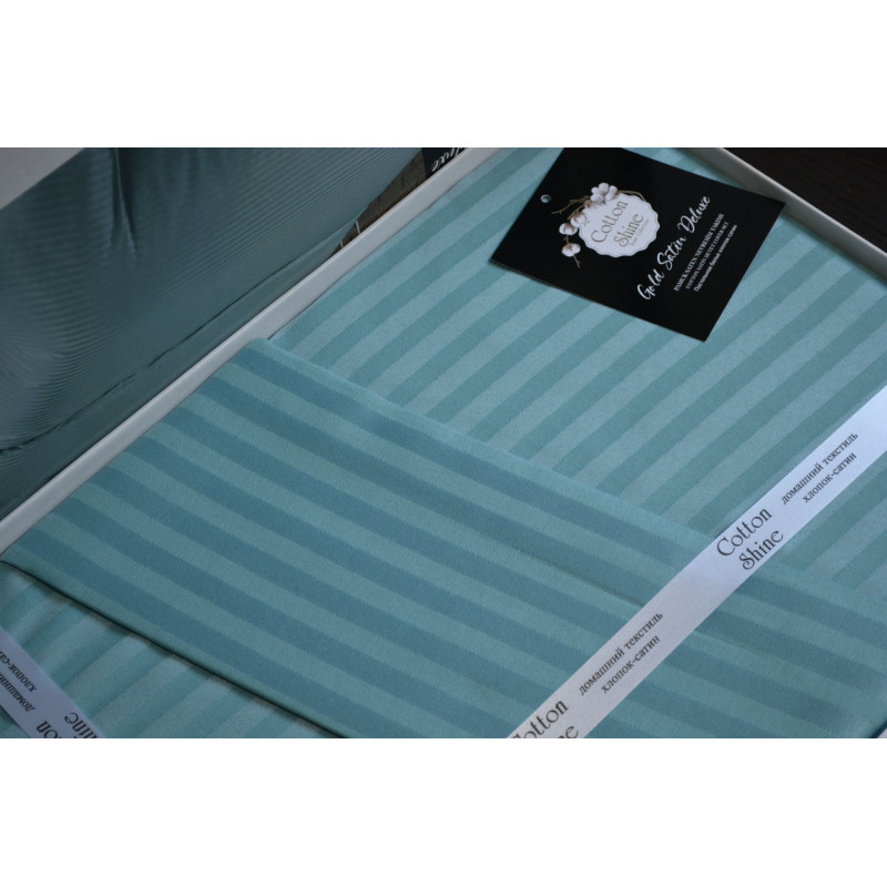 Комплект постільної білизни Cotton Shine Stripe Satin євро 200×220 см, сатин, бірюзовий
