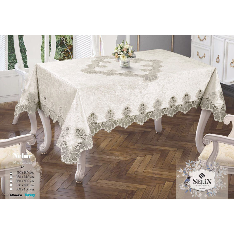 Велюрова скатертина Selin Nehir 160х300 см, кремова