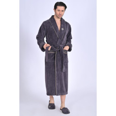 Чоловічий махрово-велюровий халат Nusa з капцями, коричневий, 3XL
