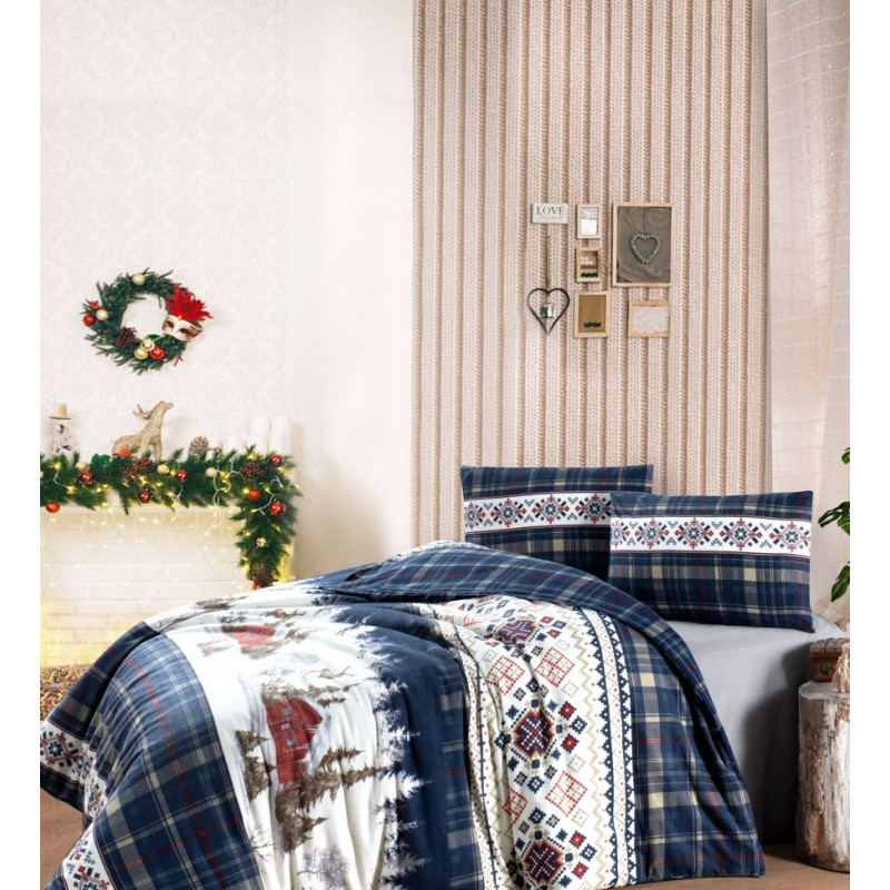 Комплект постільної білизни First Choice Flanel Nature Navy Blue полуторний 160×220 см