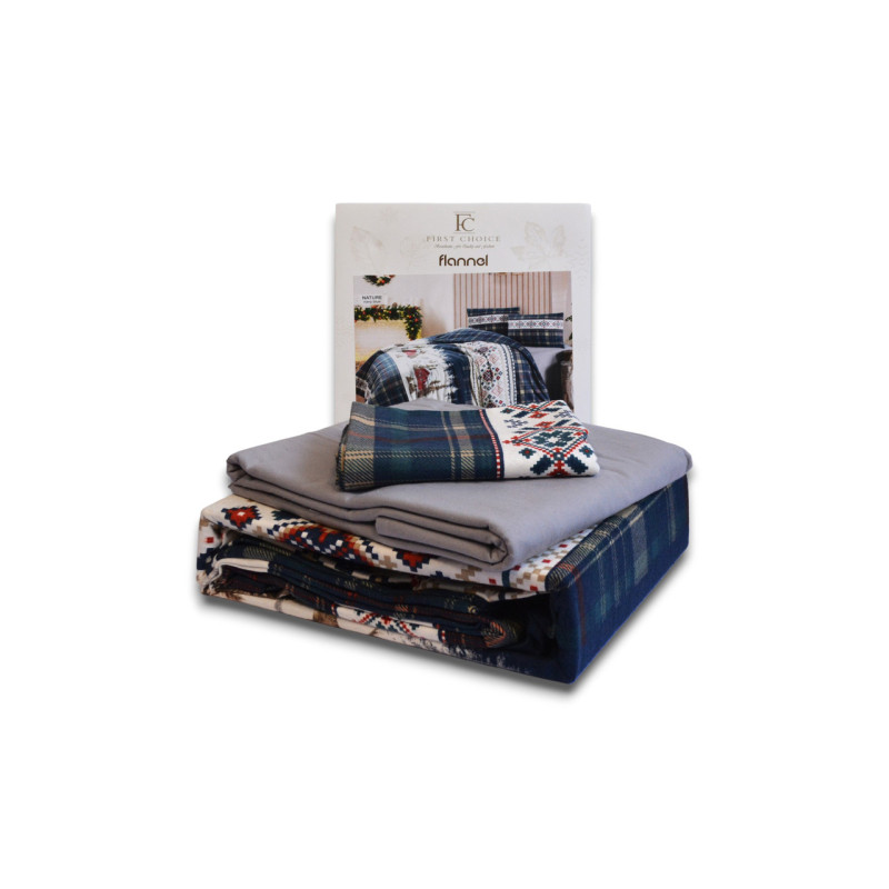 Комплект постільної білизни First Choice Flanel Nature Navy Blue полуторний 160×220 см