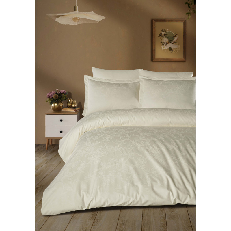 Комплект постільної білизни Saheser Delux Jacquard Satin 300 TC Євро 200×220 см, кремовий