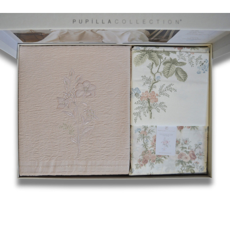 Комплект постільної білизни з покривалом Pupilla Elizabeth KR41711 Євро, пудровий