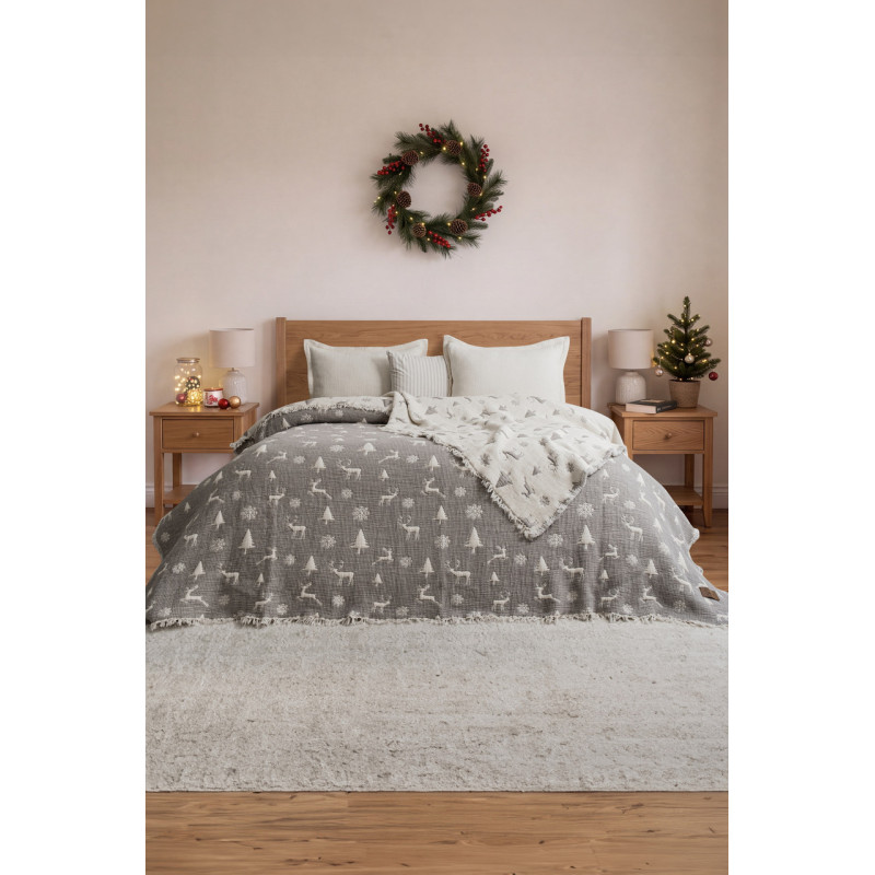 Покривало Saheser Merry муслінове новорічне 240х260 см, Light Grey