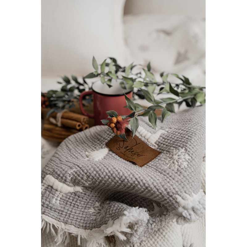 Покривало Saheser Merry муслінове новорічне 240х260 см, Light Grey