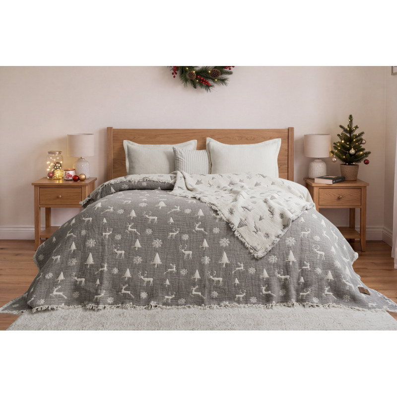 Покривало Saheser Merry муслінове новорічне 240х260 см, Light Grey
