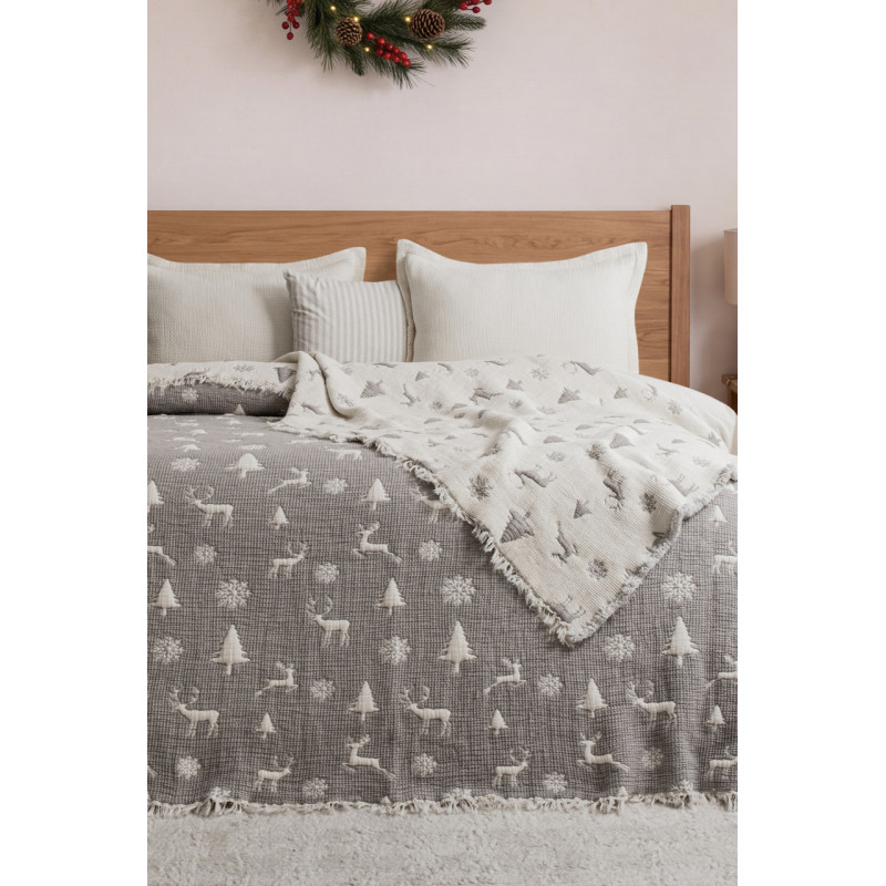 Покривало Saheser Merry муслінове новорічне 240х260 см, Light Grey