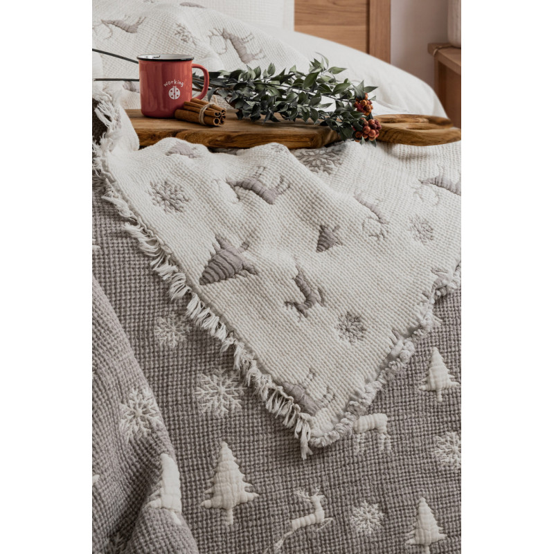 Покривало Saheser Merry муслінове новорічне 240х260 см, Light Grey