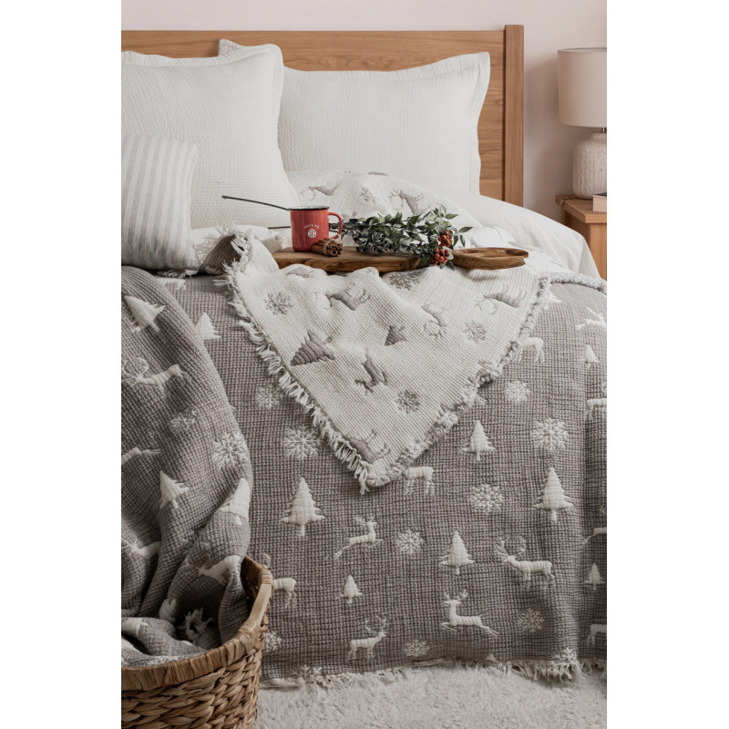 Покривало Saheser Merry муслінове новорічне 240х260 см, Light Grey