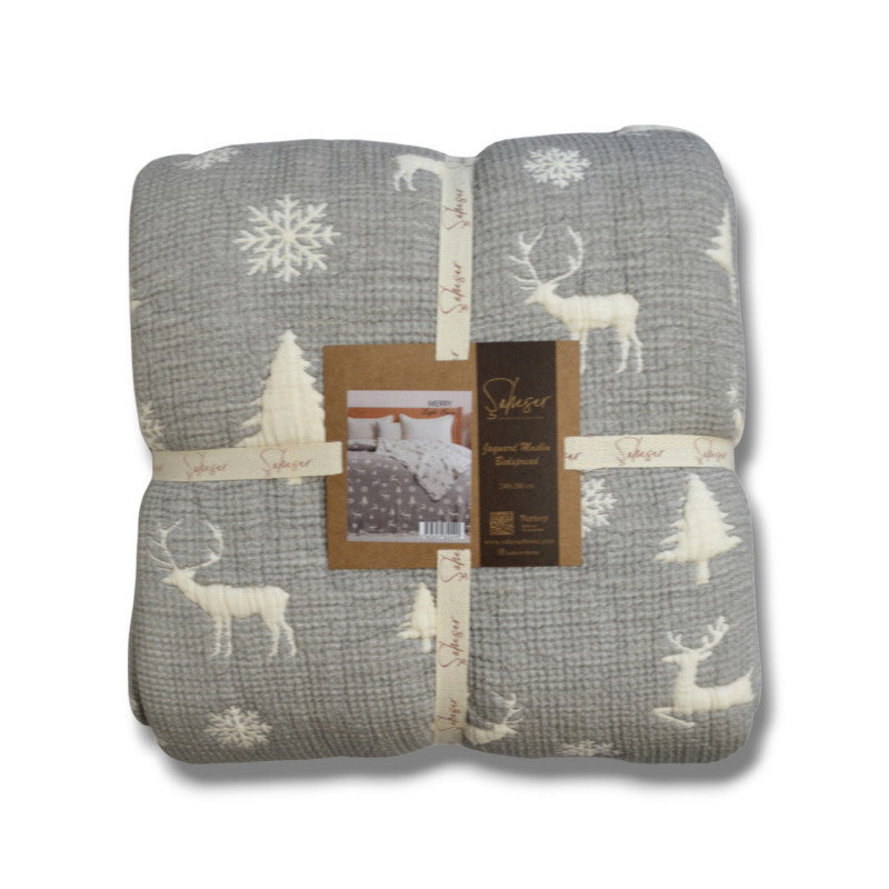 Покривало Saheser Merry муслінове новорічне 240х260 см, Light Grey