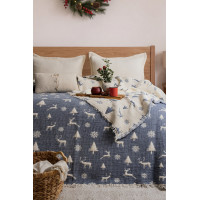 Покривало Saheser Merry муслінове новорічне 240х260 см, Navy Blue