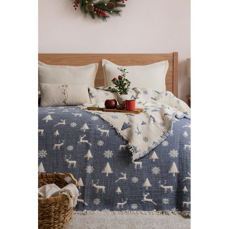 Покривало Saheser Merry муслінове новорічне 240х260 см, Navy Blue