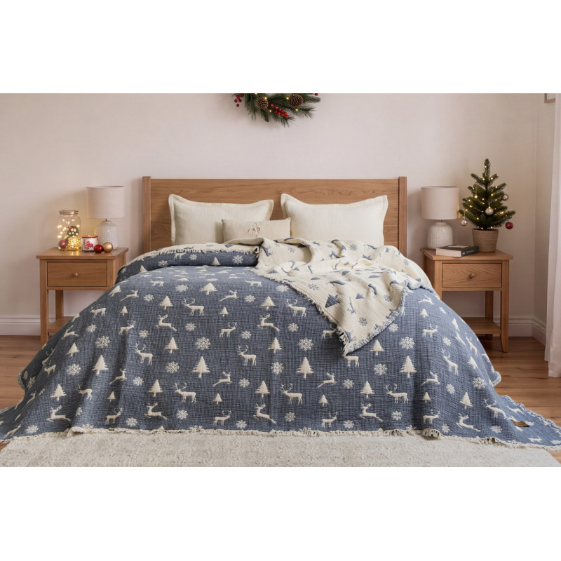 Покривало Saheser Merry муслінове новорічне 240х260 см, Navy Blue
