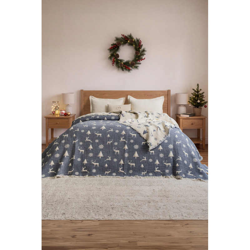 Покривало Saheser Merry муслінове новорічне 240х260 см, Navy Blue