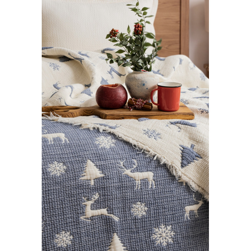 Покривало Saheser Merry муслінове новорічне 240х260 см, Navy Blue