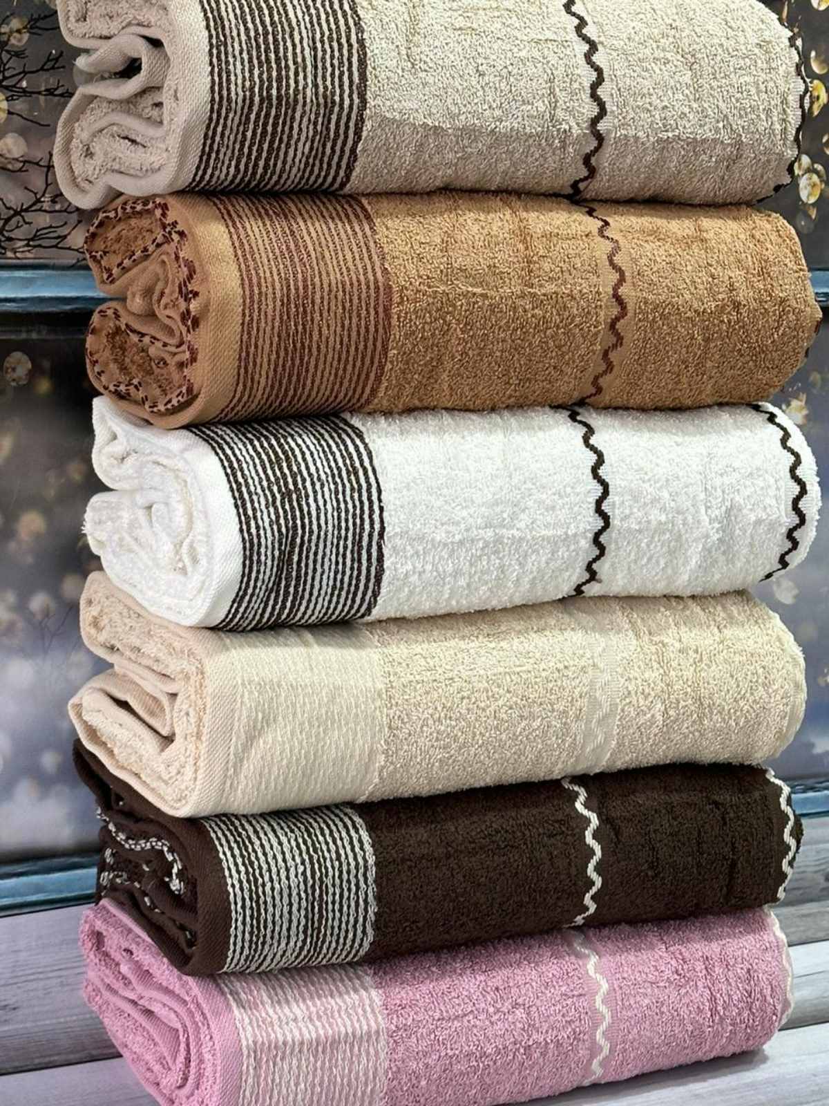 100х150см.,Zig zag kahve махрові рушники, 6 шт/уп. Бавовна. Sweet dream Туреччина. (77132)