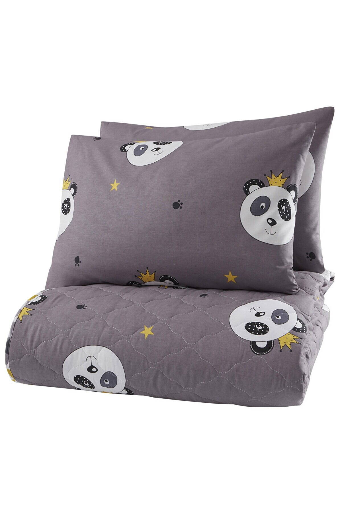 Покривало стьобане з наволочками Enlora Home - Kral Panda Gri сірий 240*225