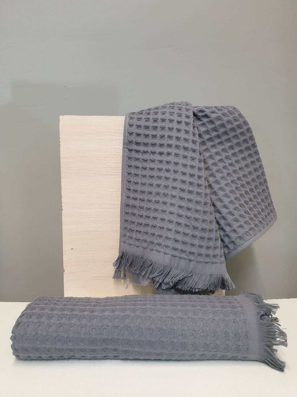 Набір вафельних рушників 50*90 (1 шт.) та 75*150 (1 шт.) щільність 400 г/м2TM ZERON Антрацит