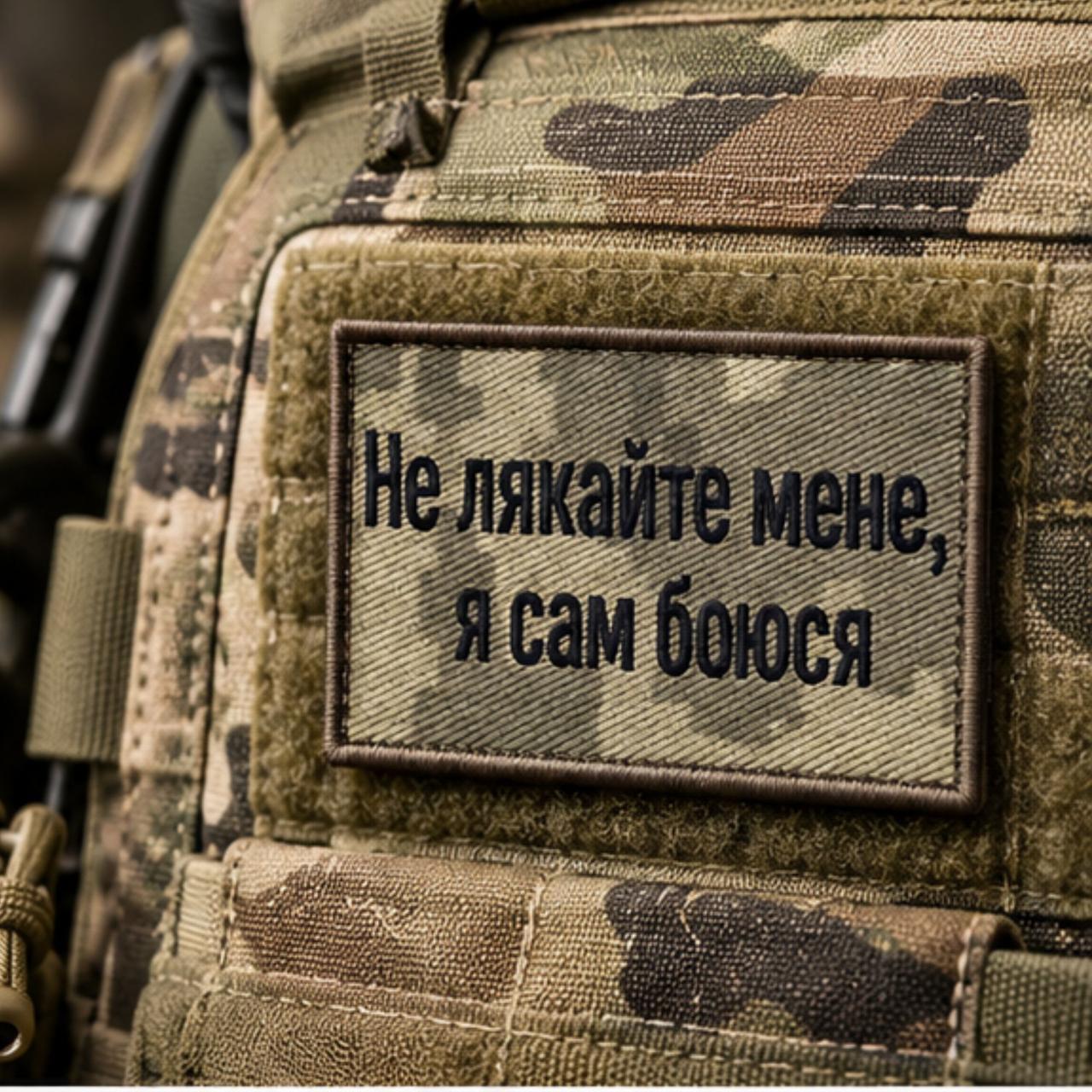 Шеврон «Не лякайте мене, я сам боюся» 5х8 см на липучці, саржа, вишитий патч