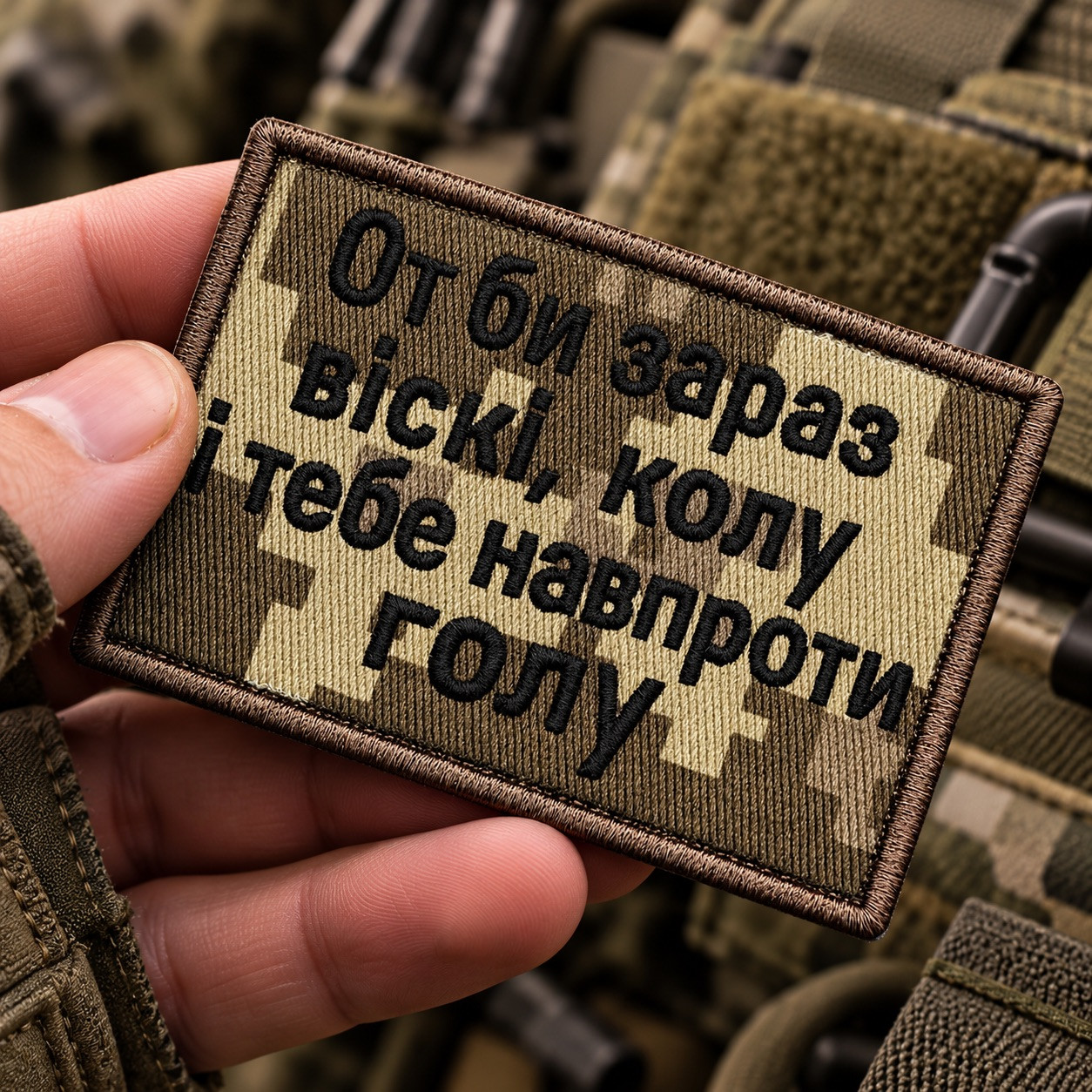 Шеврон «От би зараз віскі, колу і тебе навпроти голу» пиксель 5х8 см, вышитый патч на липучке