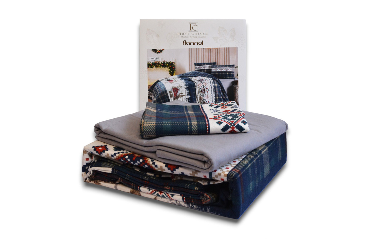 Комплект постельного белья First Choice Flanel 200×220 см  Nature Navy Blue